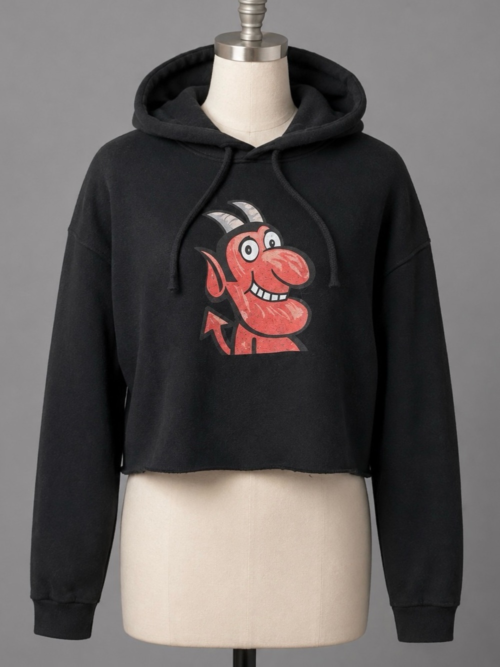 Black Hoodie Devil Crop Waist Sweatshirt Shirt Top M